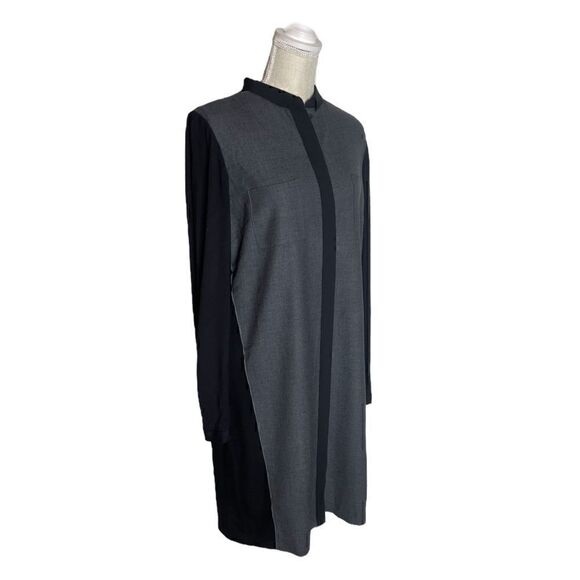 Elie Tahari Valerie Tab-Sleeve Wool Blend Block & Gray Colorblock Shirtdress M - Picture 7 of 16